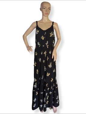 torrid Black Floral Challis Maxi Dress with Spaghetti Straps and Lace Details